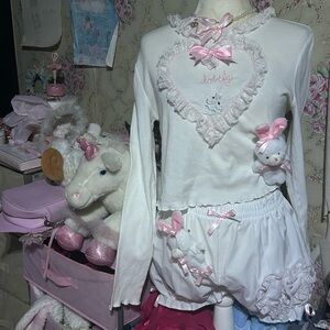 Bunny doll🎀🐇ooak pumpkin shorts and long sleeve top set embroidered  dolly